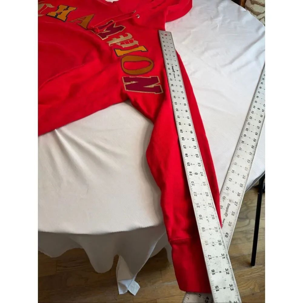 Vintage Champion Spellout Hoodie Red Old English Print Y2K Reverse Weave Large - Picture 5 of 10